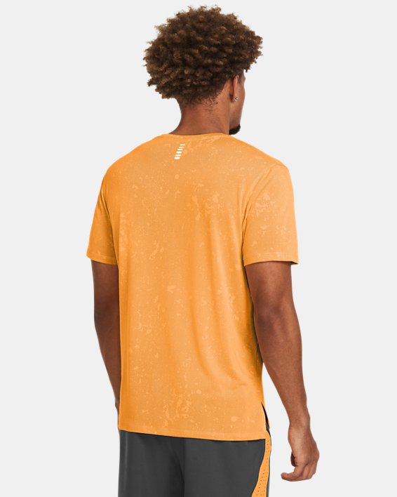 Men's UA Launch Splatter Short Sleeve in Orange image number 1